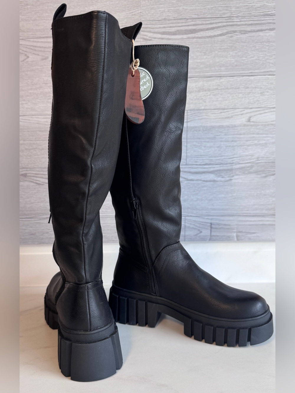 MIA Ry Black Malta Lug Sole Knee High Platform Boots NWOB size 6